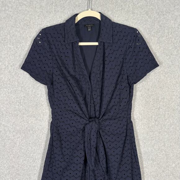 Talbots Dress 4 Navy Knee Eyelet Tie Front Shirt Cotton Sailor Mod Career Church - Picture 3 of 12